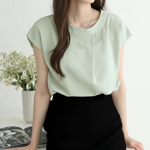 Inclined Pleating Chiffon Top