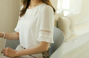 Hollow Lace Edge Sleeve Top