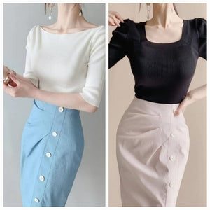 Wrinkle Button Shimme Skirt