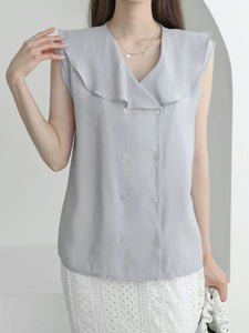 Ruffle Collar Double-Breasted Top