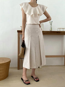 100% Linen Pleated Side Skirt