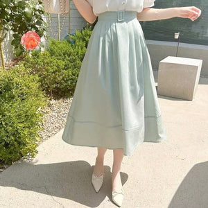Elastic Waist With False Belt A-Line Skirt