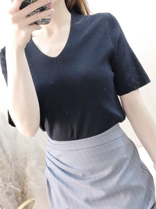 Narrow V Neck Knitted Top
