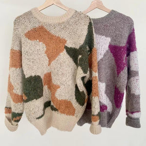 Contrast Map Pattern Sweater