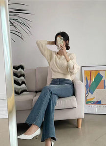Cable-Knit Square Neck Sweater