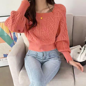 Cable-Knit Square Neck Sweater