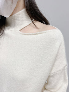 Single-Side Cropped Neck Sweater