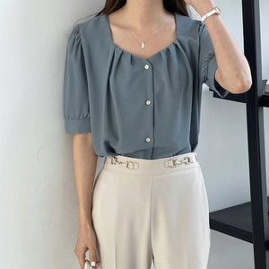 Sweetheart Neck Buttons Top