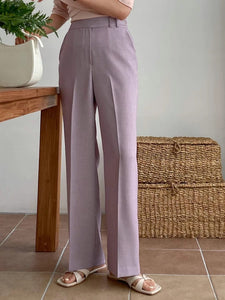 Button Belted Straight Legs Pants