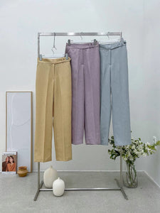 Button Belted Straight Legs Pants