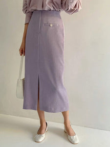 Button Deco Split Skirt