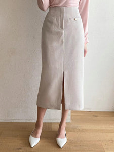 Button Deco Split Skirt