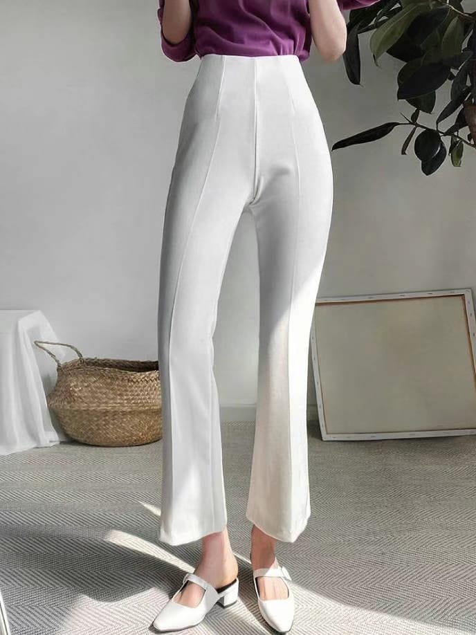 Elastic Fabric Bell-Bottom Pants
