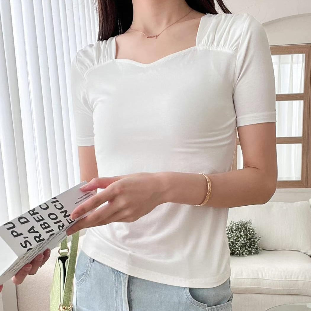 Pleated Sweetheart Neck Top