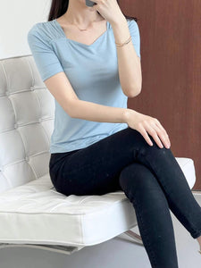 Pleated Sweetheart Neck Top